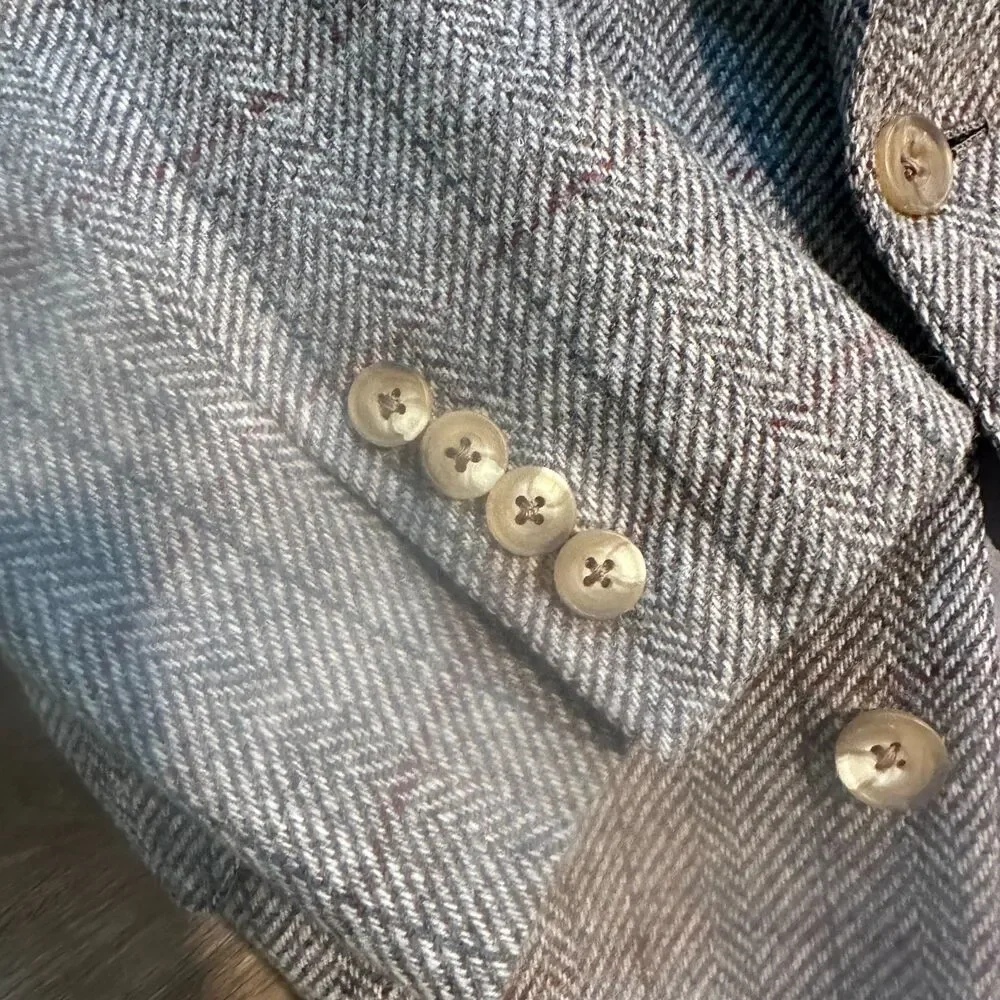 Vintage Mens Wool Herringbone Tweed Blazer Sport Coat USA Made Gray Size 44R